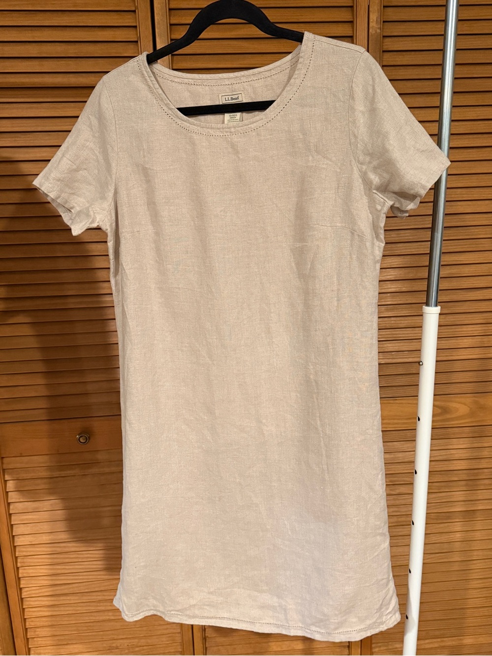 LL Bean Beige Premium 100% Linen Short Sleeve Shift Dress oatmeal size 10
